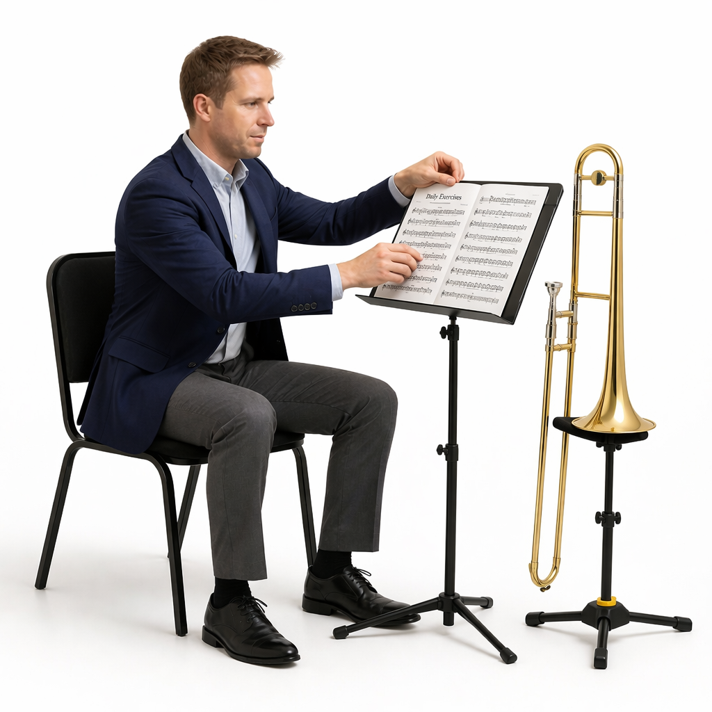 Trombone instructor presenting structured technical directive 